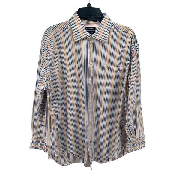 Nautica Mens Button Down Shirt Long Sleeve Striped Pocket Rainbow Size 34/35 - Picture 1 of 8